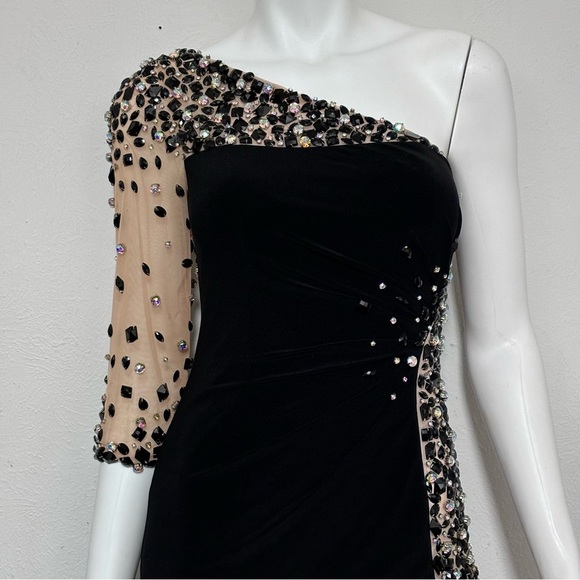 Sherri Hill Black One Shoulder Dress Size 4 - Picture 12 of 15